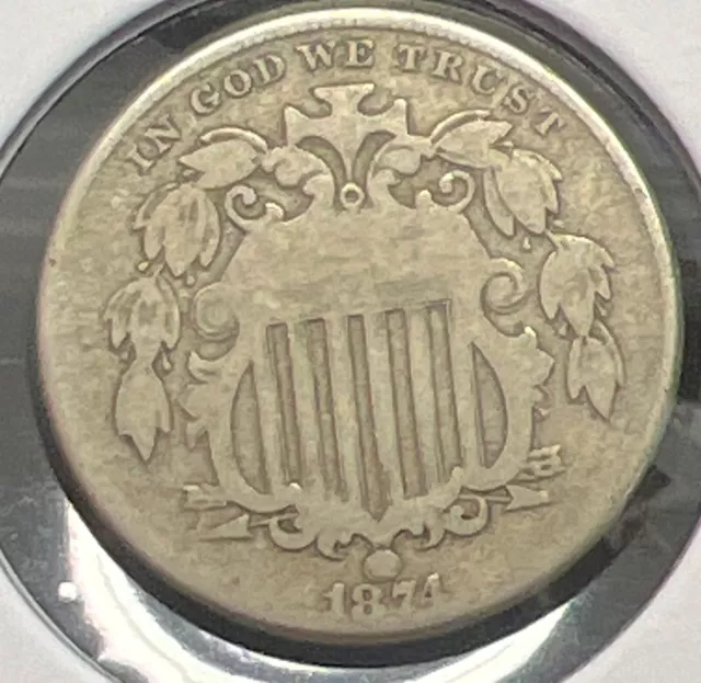 1874 Shield Nickel Grades Good Actual Coin  #C13484