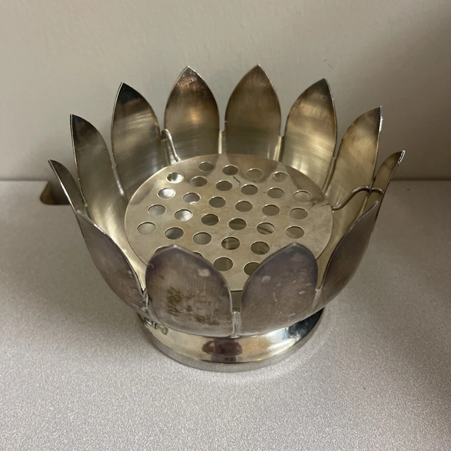 2 PC Vintage Silver Plate Lotus Flower Vase Bowl And Frog - 5" Diameter Italy