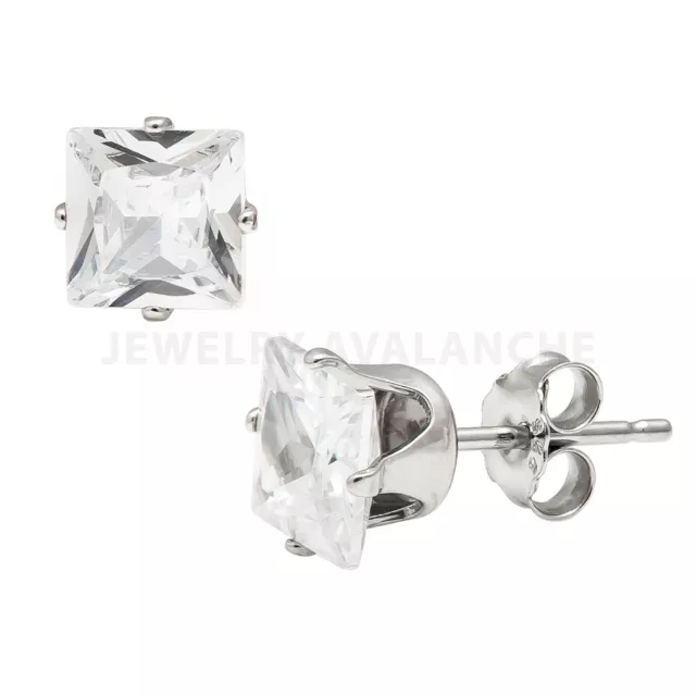 Princess Cut Clear CZ .925 Sterling Silver Rhodium Plated Stud Earrings