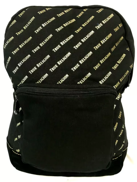 True Religion Black With Gold Logo Backpack NWT