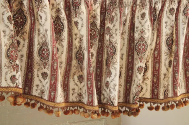 Valance Antique French 1860's wool trim bedding textile striped floral ruffle