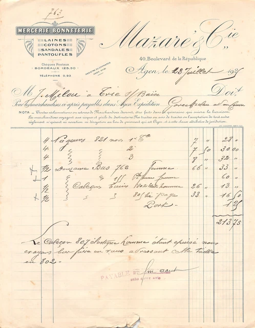 FACTURE 1925 FLINOIS COLMANT & CUVELIER à Lille Courroies de