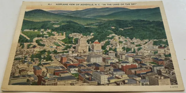 Postcard Airplane View Of Asheville, NC Vintage