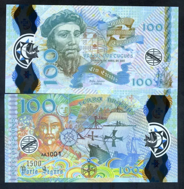 Portuguese Brazil, 100 Escudos, 2017, Clear Window Polymer, Pedro Alvares Cabral