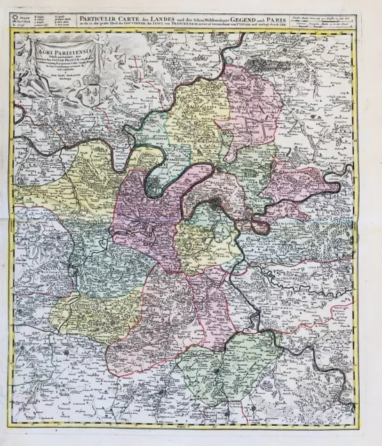 Paris Corbeil Etampes Versailles Ile-de-France carte map Karte Homann 1720