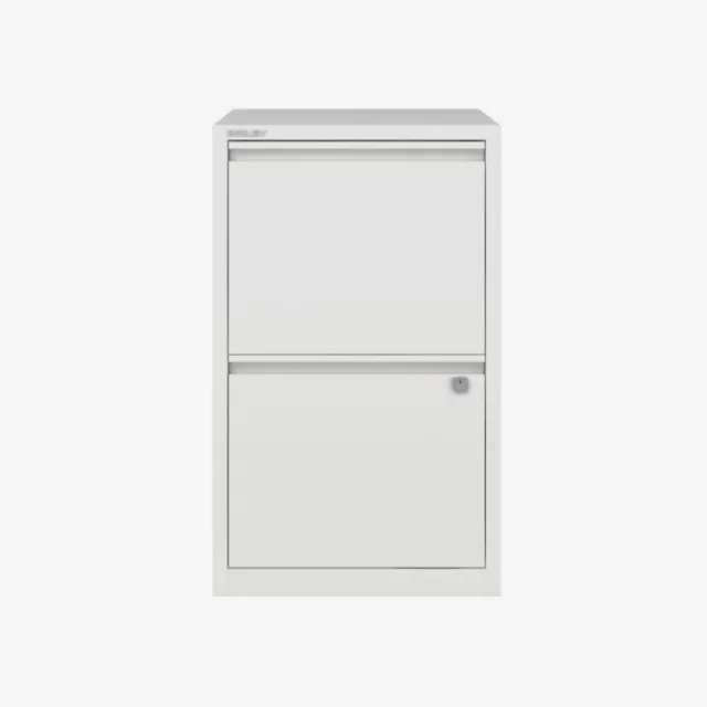 Bisley A4 Filing Cabinet 2 Drawer Flush Handle White | 24 Hour Weekday Delivery