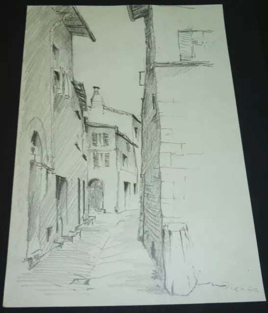 Straßenszene in Pienza Toskana Italien original Zeichnung