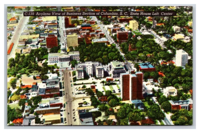Airplane View Five Points Business Section Columbia SC UNP Linen Postcard V12
