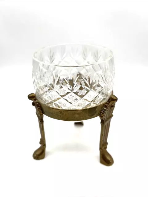 VTG Retro English Style Cut Crystal Sphere Candle Holder w/Brass Rustic Base