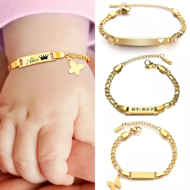 Personalised Custom Name Gold Stainless Steel Bracelet Baby Birthday Jewelry New