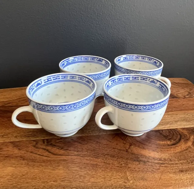 4 Rare Porcelain Chinese Rice Grain Tea Sake Cups 70ml + 2 Bonus Bowls Beautiful