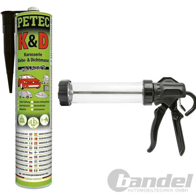 1x 310mL PETEC K&D ADESIVO e SIGILLANTE NERO + PISTOLA A MANO