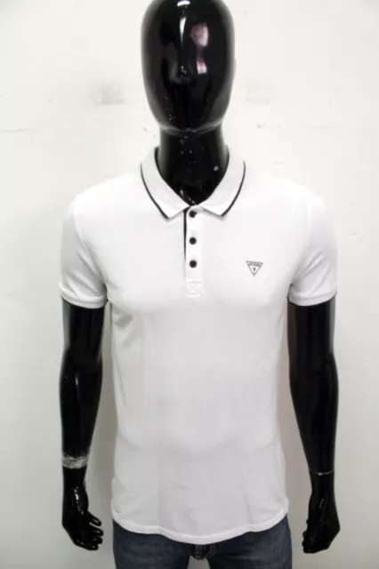 GUESS Polo Taglia L Uomo T-Shirt Maglietta Maglia Bianco Cotone Logo Man