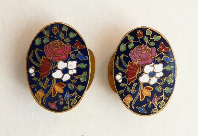 Paire de boutons de col plastron en émail cloisonné bijoux 19e siècle