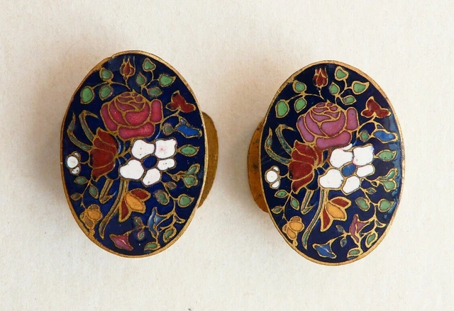 Ancienne Paire De Boutons De Plastron Col émaillé - 19ème Siècle - État Correct (occasion)