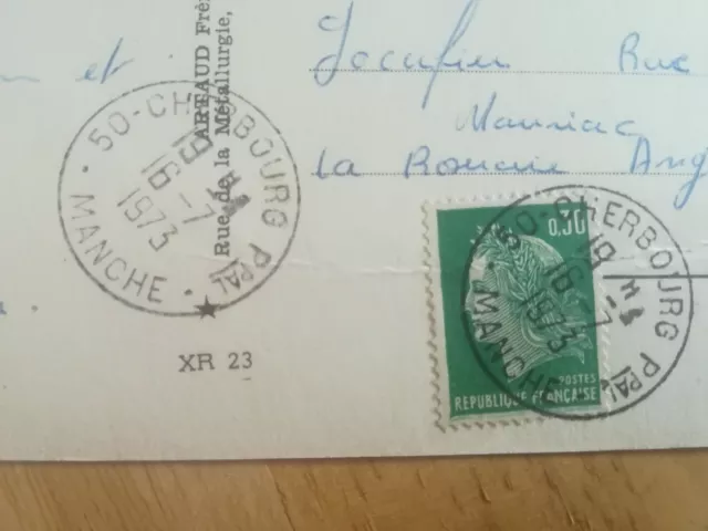 Timbre sur carte Marianne Cheiffer 0,30 vert CACHET Cherbourg 1973