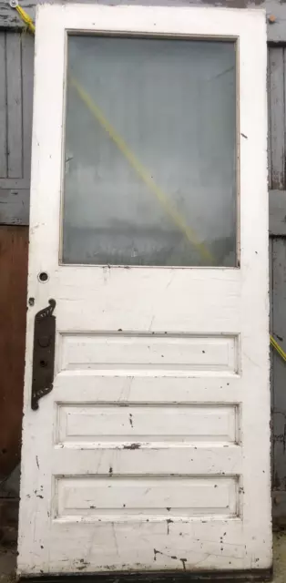 38x90x2” Frosted Glass 3-Panel Antique Victorian Entry Door / Art nouveau brass