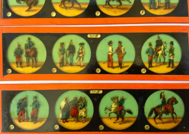 LOT 8 PLAQUES VERRE MAGIC LANTERN LANTERNE MAGIQUE fin XIX cavaliers soldats 5 3