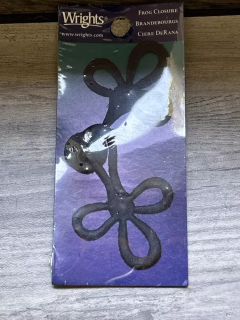 Wright's Frog Closure 4,5"" negro nuevo en paquete bordado plano vintage