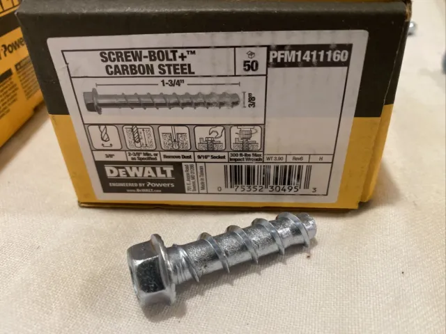 (50-Pk) DeWalt Concrete Screw Anchor Hex Zinc Plated Steel 3/8" x 1-3/4", 411D40