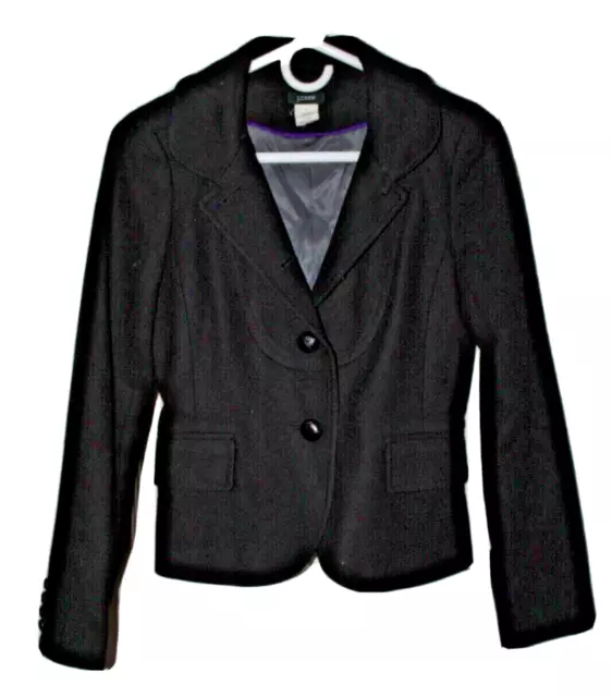 J.Crew Cropped Black 100% Wool Blazer Jacket Women's Size 0 Career Academia