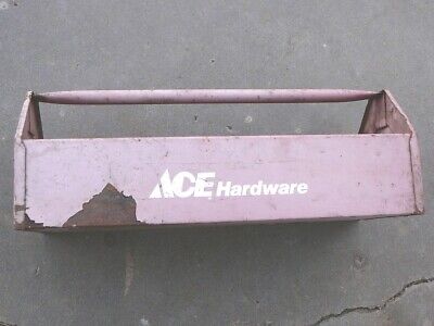 ACE HARDWARE Vintage METAL HANDLED TOOL TOTE CADDY TRAY PRIMITIVE ROSE COLOR