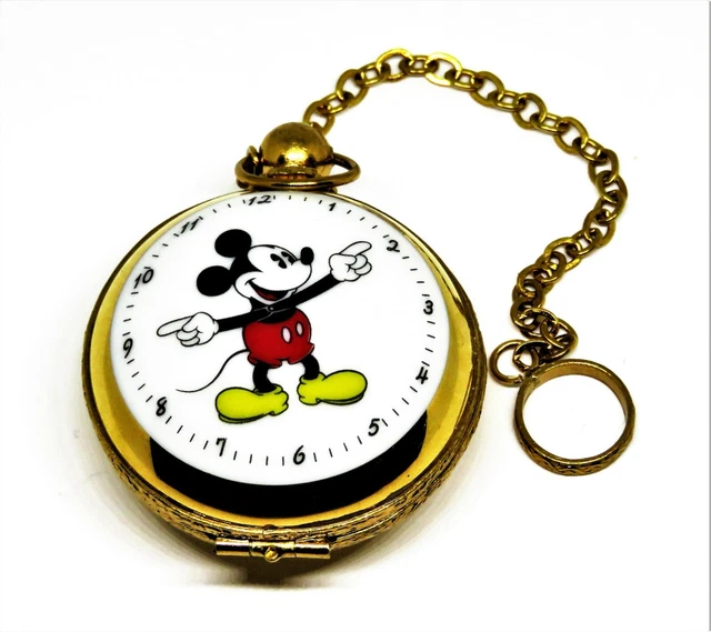 Limoges France Box - Artoria - Mickey Mouse Pocket Watch & Chain - Walt Disney