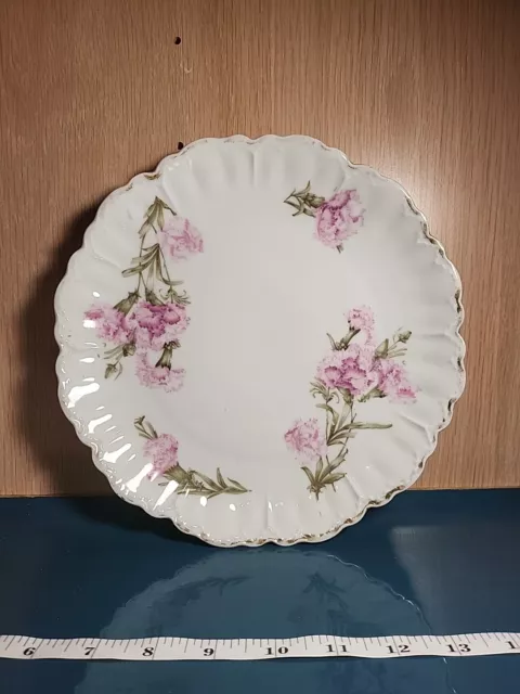 Vintage Royal Bavarian Germany gold and Floral Pink Carnation China Plate 10"