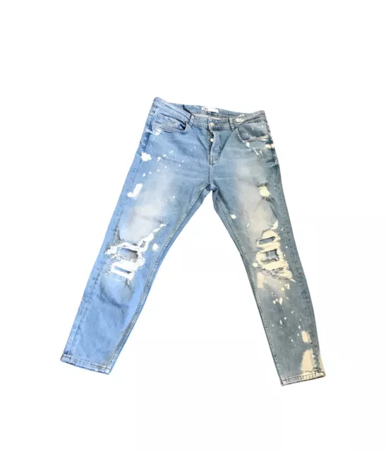 ZARA MENS RIPPED and paint splatter jeans 32 £20.00 - PicClick UK