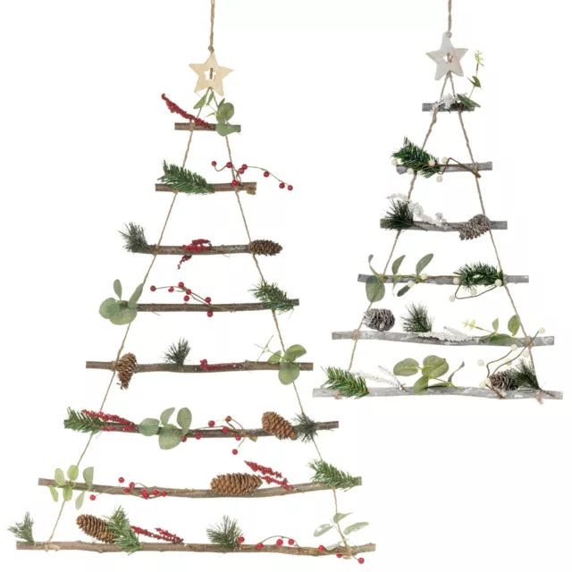 Wooden Pinecone & Berry Twig Rung Rope Ladder Rustic Christmas Hanging Tree