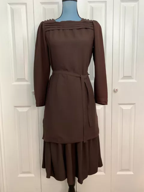 Vintage 1970's Nipon Boutique Belted Brown Skirt Blouse Set Pleats 2 Piece 6