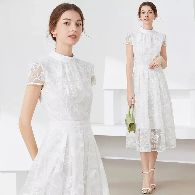 Robe De Nuit Longue Vintage En Dentelle Anglaise - Coton Blanc, Taille 36/38 - Neuf Sans étiquettes