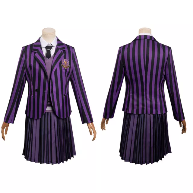 Kids Girls Wednesday Addams Enid Cosplay Costume School Uniform Skirt Dress Suit