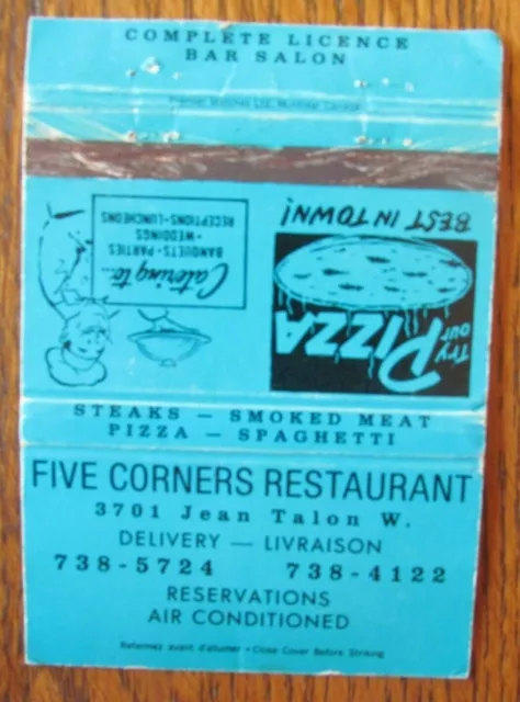 Restaurant 40 Strikes Matchbook Cover: Five Corners Pizza (Montreal, Quebec) -E9
