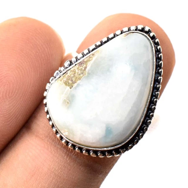 Caribbean Larimar Gemstone Handmade Good Friday Gift Ring Jewelry 8" SR 4667
