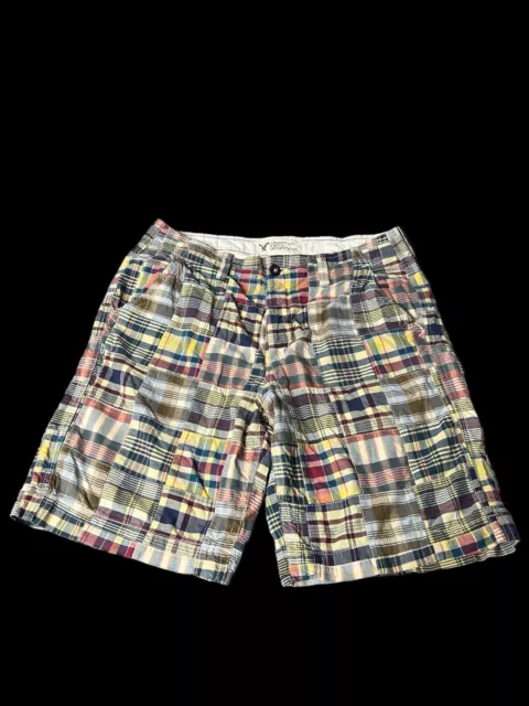 AMERICAN EAGLE AE Shorts Classic Length Mens Size 36 Madras Plaid Patch ...