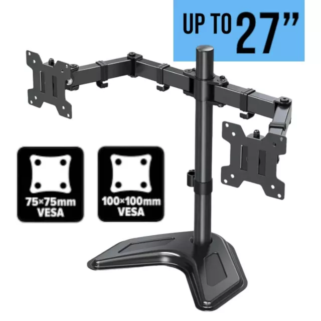 Dual Monitor Articulating Desk Stand Mount Adjust Screens up to 27" Vesa 75/100