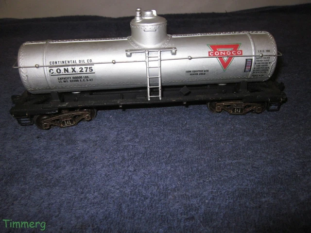 VINTAGE O SCALE 2 Rail Die-Cast & Brass Conoco Single Dome Tank Car $75
