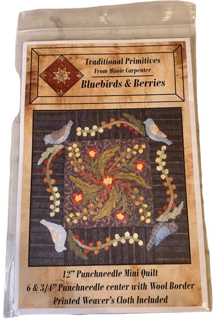 Edredón con agujas de 12"" Missie Carpenter Bluebirds tradicionales primitivos