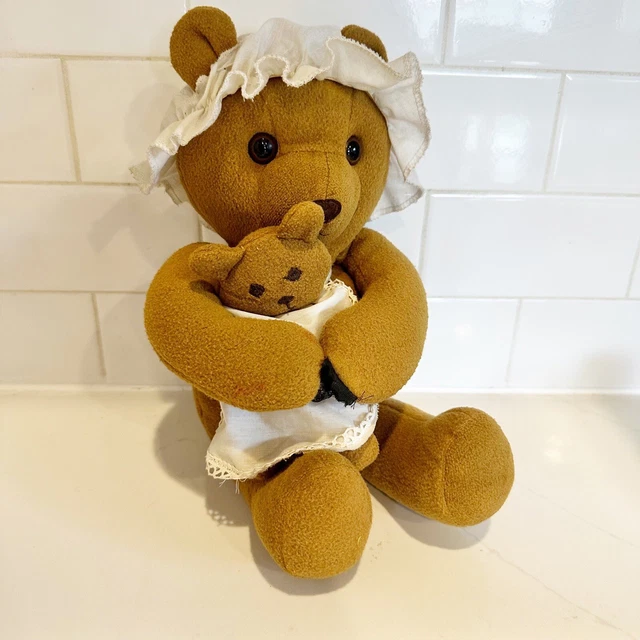 Fisher Price 1981 Mama Bear Baby Bear 15” Brown Plush Stuffed Animal Vintage