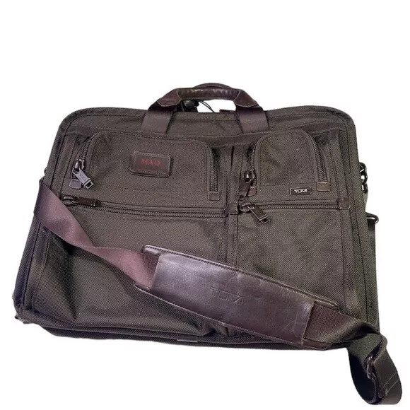TUMI T-Pass Brown Briefcase Laptop Bag Nylon Leather Trim 26514BH