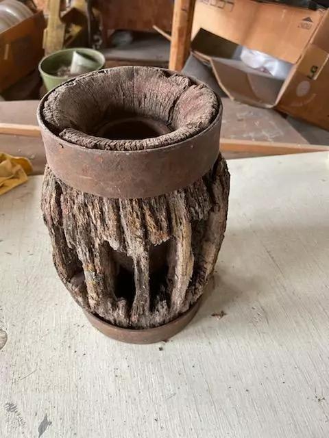 Antique Wagon Wheel Hub with Iron Rings, 12"L x 9-1/2"D - Possible Lamp Base