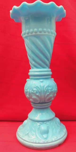 Antiguo jarrón florero de cristal opalina azul, principios del siglo XX 3