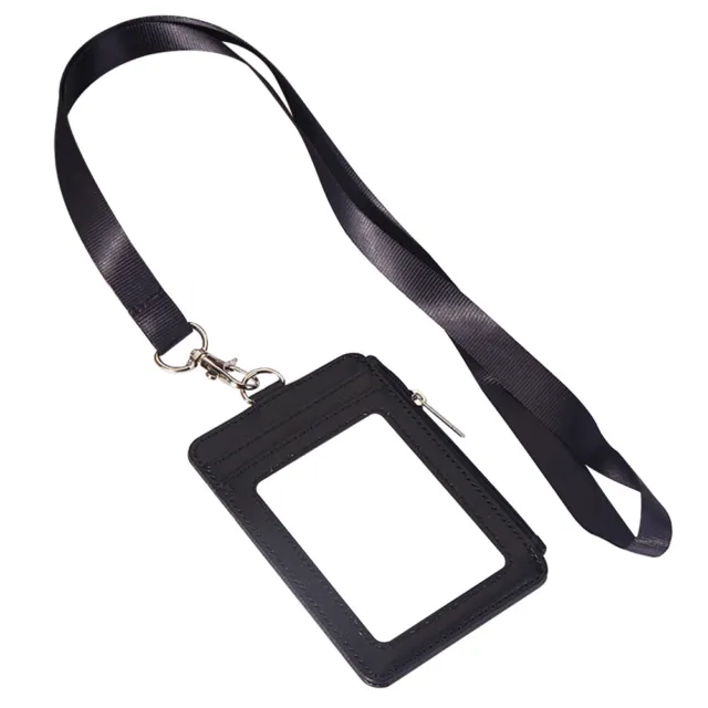 ID Badge Holder Bus Pass Multi Slot Neck Strap PU Leather Retractable Lanyard