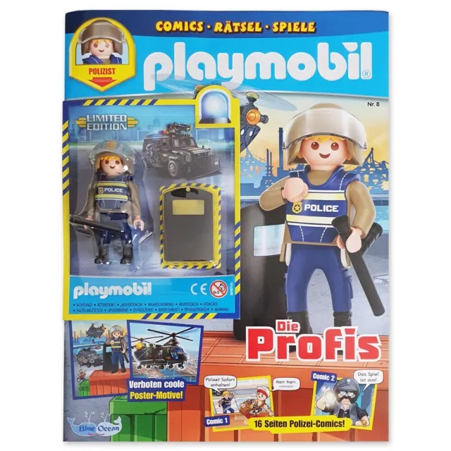 Playmobil Comic Magazin Nr. 8 Figur Polizist mit Schild Schlagstock NEU OVP