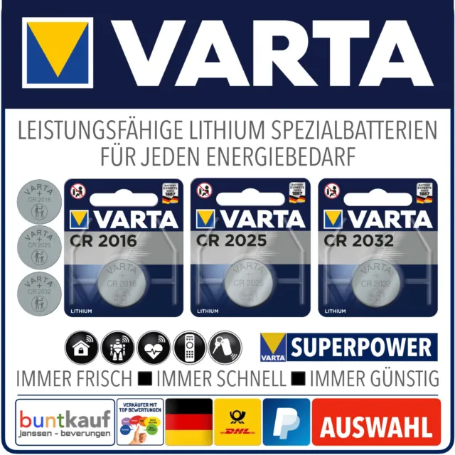 Varta Knopfzelle CR 2032 CR 2025 CR 2016 Original Batterie High-Tech