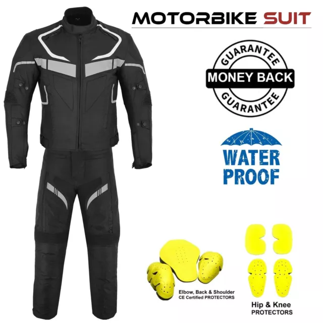 Mens Motorbike Suit Waterproof Textile Jacket with Armoured Motorcycle Trousers