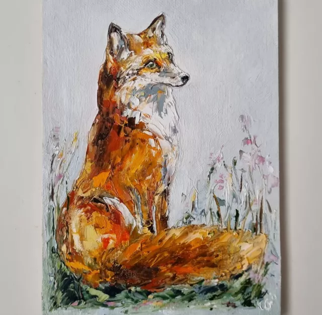 Original Oil Painting Wall Art on Canvas Wildlife Art Fox Portrait Forest Animal