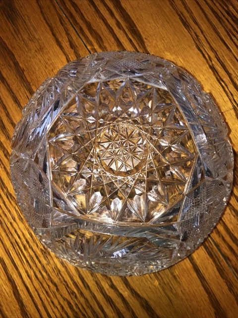 Antique American Brilliant Period ABP Cut Crystal Glass Hobstar Sawtooth Bowl 8"