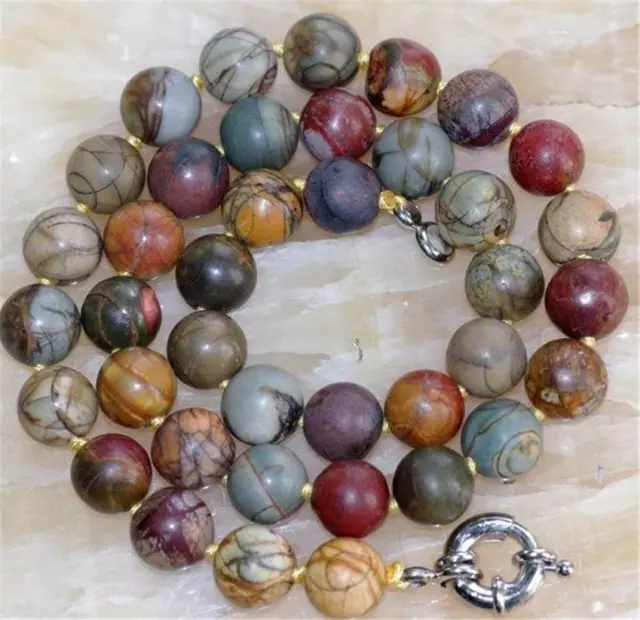 AAA Natural 10mm Multicolor Picasso Jasper Round Gemstone Beads Necklace 18"